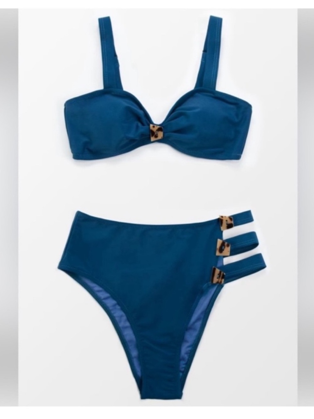 CUPSHE Blue Strappy Cutout High Waisted Bikini Set Swimwear NWT Sz M